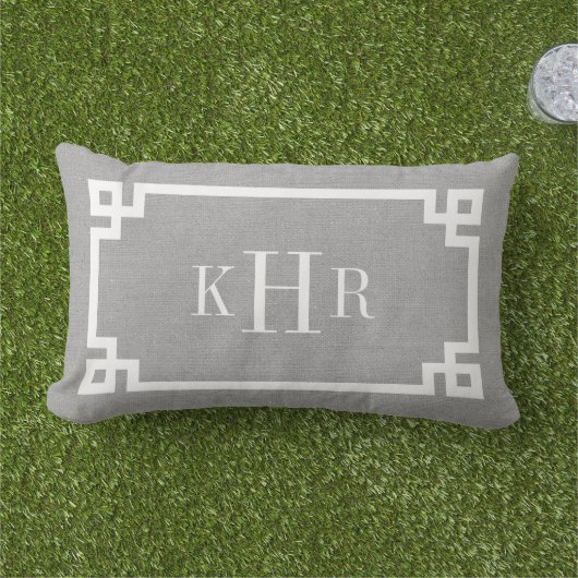 Coussin Rectangle Monogramme personnalisé de la bordure de clé grecq (Herbe)