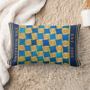 Coussin Rectangle Monogramme personnalisé Égypte ancienne bleu or