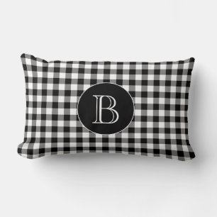 Coussin Rectangle Monogramme personnalisé En vichy noir