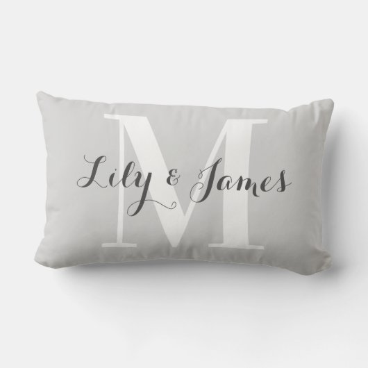 Coussin Rectangle Monogramme personnalisé Mariage gris-blanc (Verso)