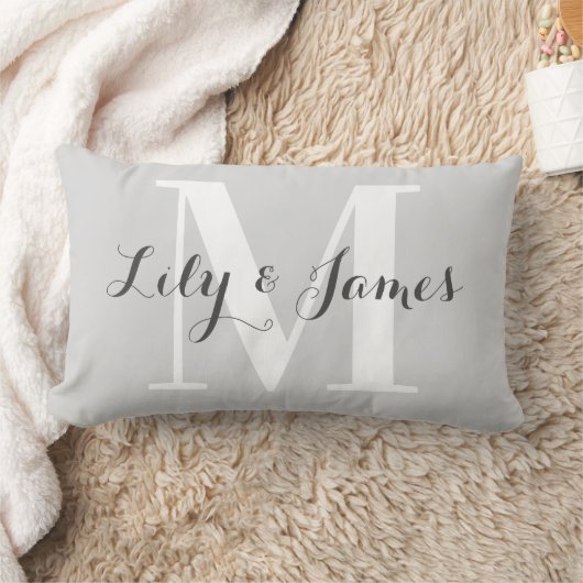 Coussin Rectangle Monogramme personnalisé Mariage gris-blanc (Couverture)