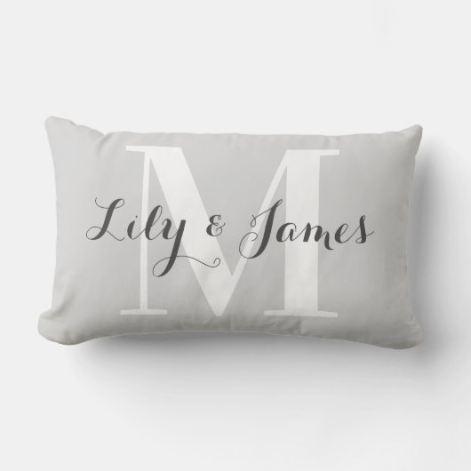 Coussin Rectangle Monogramme personnalisé Mariage gris-blanc (Recto)