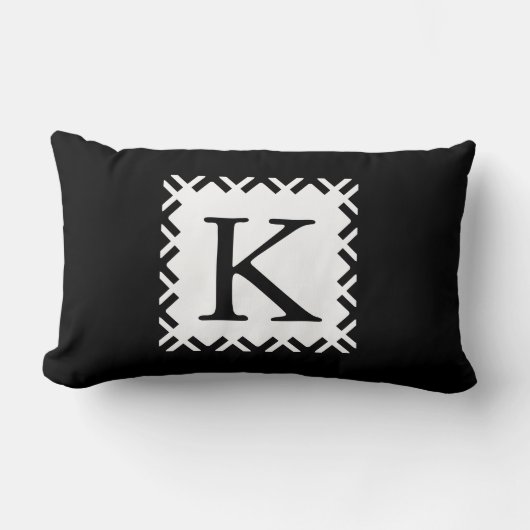 Coussin Rectangle Monogramme personnalisé noir et blanc (Recto)