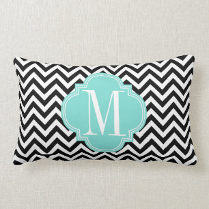 Coussin Rectangle Monogramme personnalisé par zigzag noir de Chevro