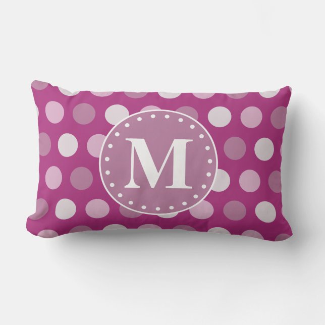 Coussin Rectangle Monogramme Pois rose gras (Recto)
