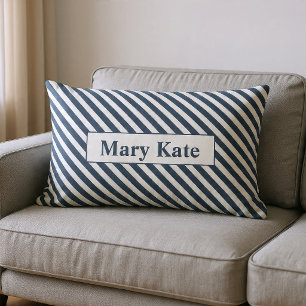 Coussin Rectangle Monogrammé rayures bleues et blanches