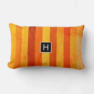 Coussin Rectangle Monogramme rayures orange rouge altéré chaud