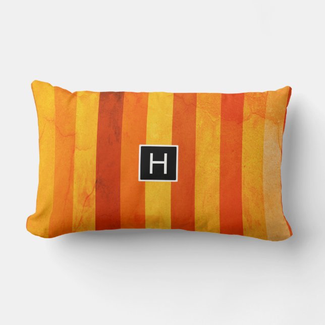 Coussin Rectangle Monogramme rayures orange rouge altéré chaud (Recto)