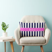 Coussin Rectangle Monogramme Rose Chaude Rayure Bleu Marine Blanc (Chaise)