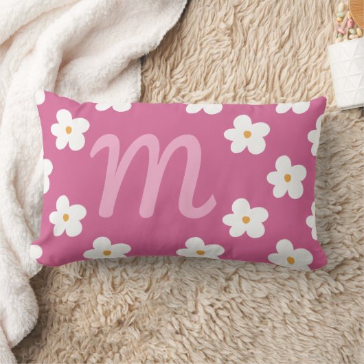 Coussin Rectangle Monogramme Rose Daisy, Décor Rose Bubblegum (Couverture)