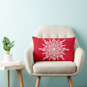 Coussin Rectangle Monogramme rouge de Noël G-Clef Snowflake