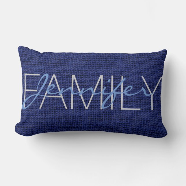 Coussin Rectangle Monogramme Royal bleu Rustique Burlap (Recto)