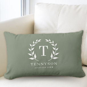 Coussin Rectangle Monogramme rustique moderne Couronne Nom de famill