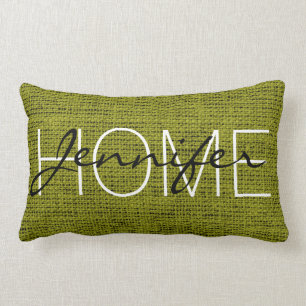Coussin Rectangle Monogramme rustique olive de toile de jute
