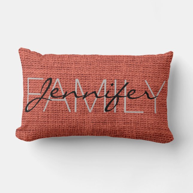 Coussin Rectangle Monogramme rustique Pastel Red Burlap (Recto)