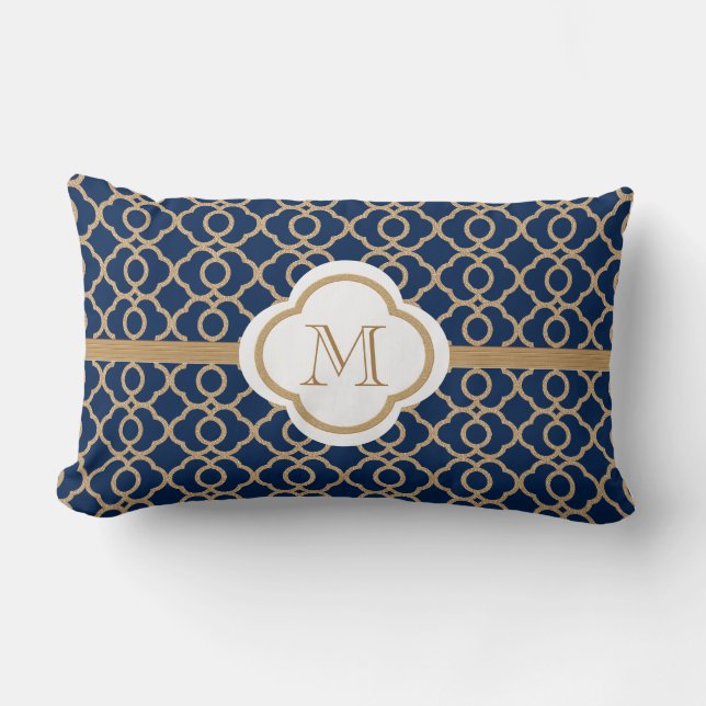 Coussin Rectangle Monogramme Sapphire Bleu et Or Marocain (Recto)
