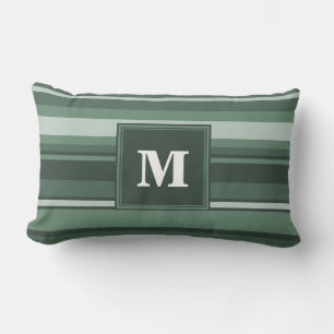 Coussin Rectangle Monogramme sauge bandes vertes