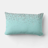 Coussin Rectangle Monogramme Turquoise Bleu argenté Nom de la Partie (Verso)