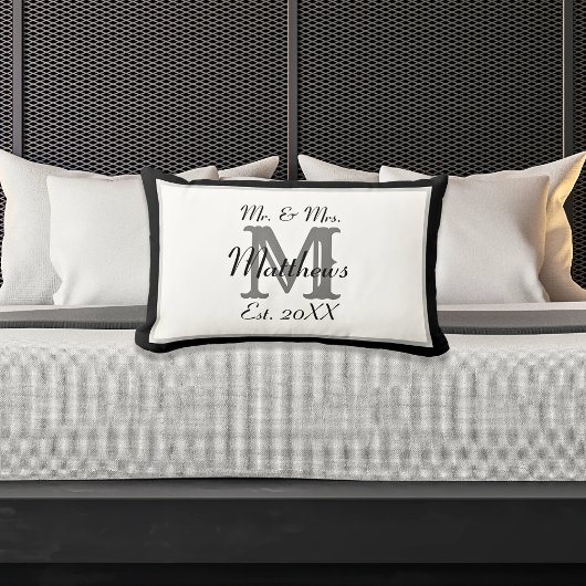 Coussin Rectangle Monsieur et Madame Nom Élégant Monogramme de Nouve