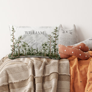 Coussin Rectangle Montagne et forêt aquarelle monogrammée