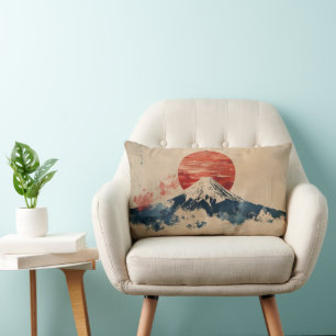 Coussin Rectangle Montagne japonaise Fuji aquarelle vintage