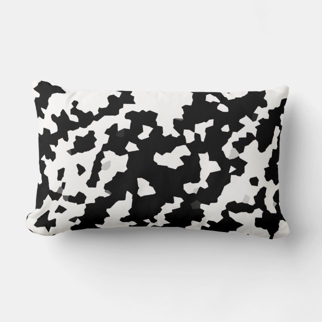 Coussin Rectangle Mosaïque Abstraite irrégulière Camo noir et blanc (Recto)