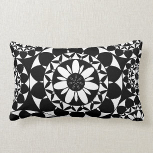 Coussin Rectangle Mosaïque de fleurs marocaines en noir et blanc