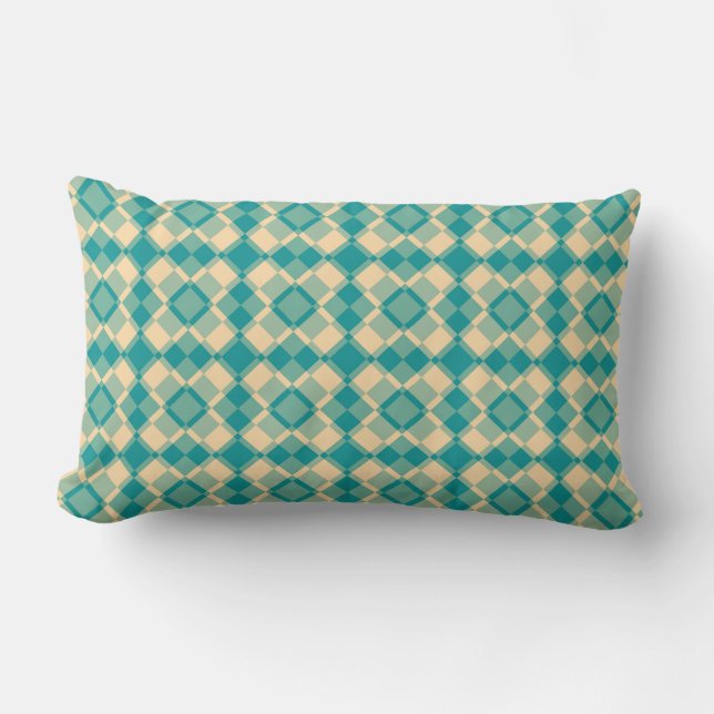 Coussin Rectangle Motif à carreaux et argyle jaune sarcelle (Recto)