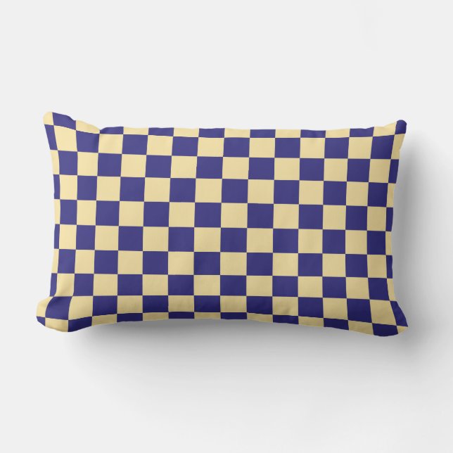 Coussin Rectangle Motif à carreaux indigo et beurre (Recto)