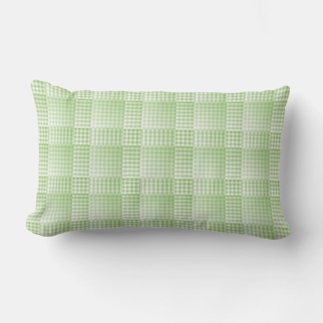 Coussin Rectangle Motif abstrait damier vert blanc (Recto)