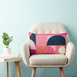 Coussin Rectangle Motif Abstrait Géométrique Vibrant avec Rose et Nu
