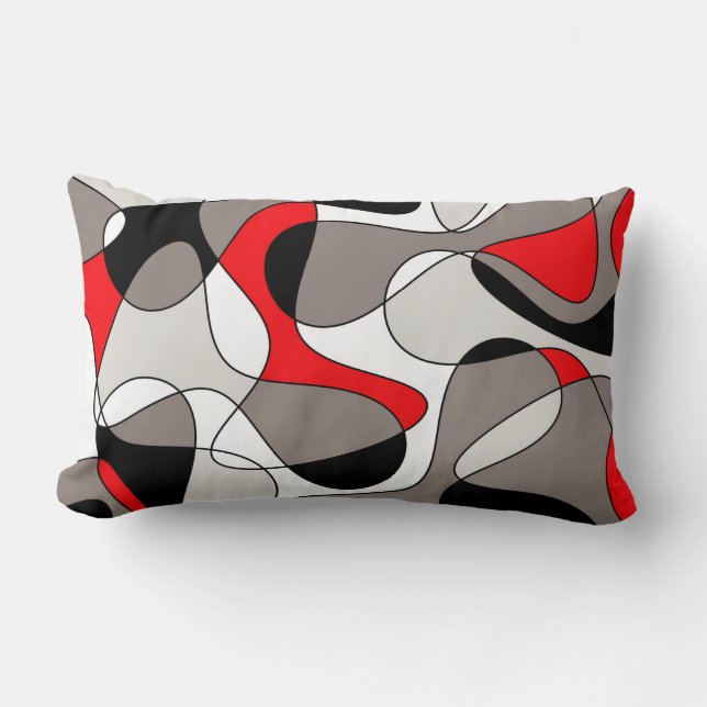 Coussin Rectangle Motif Abstrait - rouge et gris. (Recto)