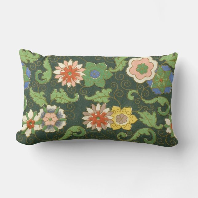 Coussin Rectangle Motif antique cloisonné chinois : Vert Jade (Recto)