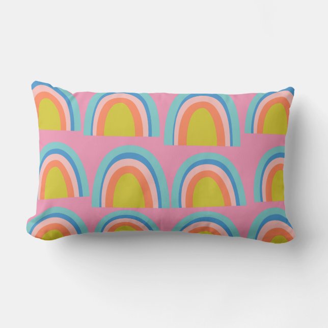 Coussin Rectangle Motif arc-en-ciel géométrique en rose vif (Recto)