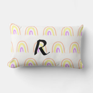 Coussin Rectangle Motif arc-en-ciel simple aquarelle ajouter monogra