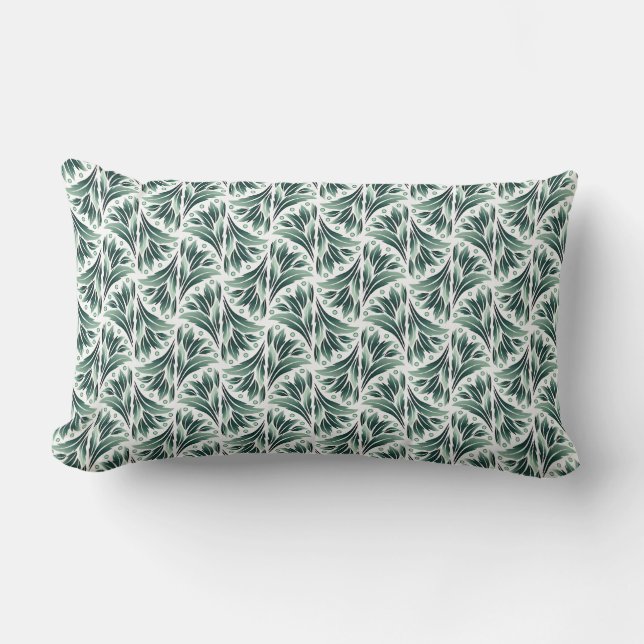 Coussin Rectangle Motif Art Déco Élégant avec Feuillage Vert (Recto)