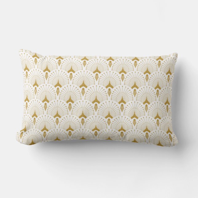 Coussin Rectangle Motif art déco or et blanc (Recto)