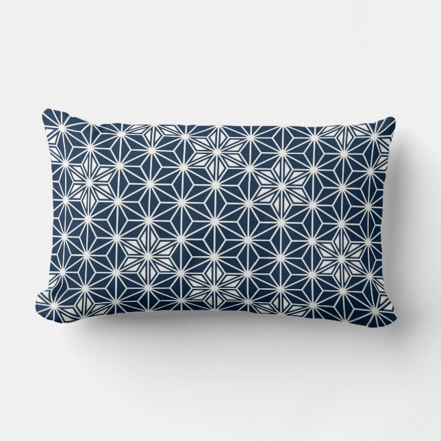 Coussin Rectangle Motif Asanoha japonais - bleu marine (Recto)