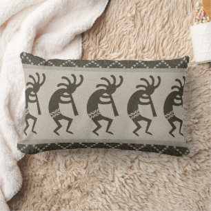 Coussin Rectangle Motif aztèque de Kokopelli de sud-ouest gris et