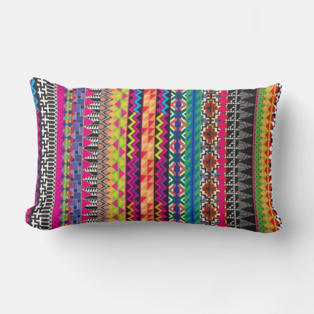Coussin Rectangle Motif aztèque tribal coloré (Recto)