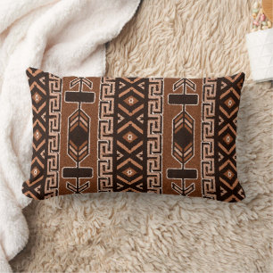 Coussin Rectangle Motif aztèque tribal de sud-ouest Brown et noir