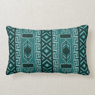 Coussin Rectangle Motif aztèque tribal de sud-ouest de turquoise