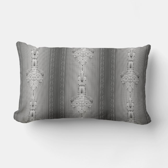 Coussin Rectangle Motif baroque floral avec bordure grise (Recto)