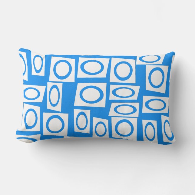 Coussin Rectangle Motif blanc de carré de cercle de turquoise bleue (Recto)