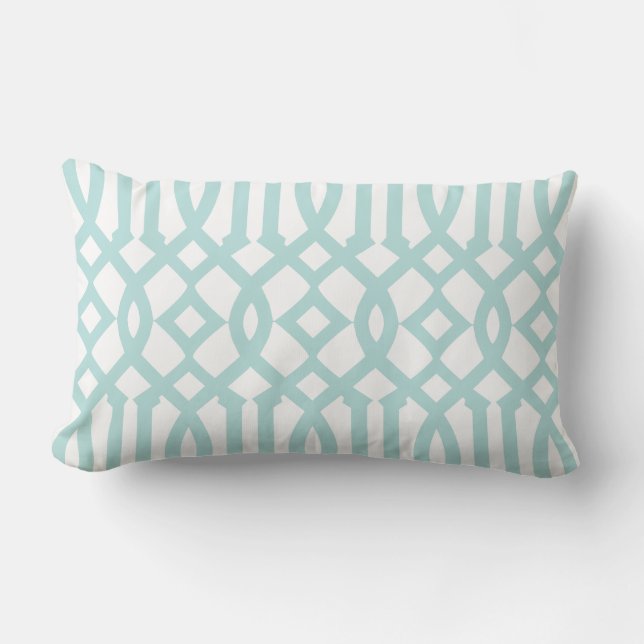 Coussin Rectangle Motif blanc moderne et Aqua Trellis (Recto)