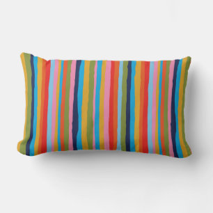 Coussin Rectangle Motif bohème peint à rayures dentelées colorées