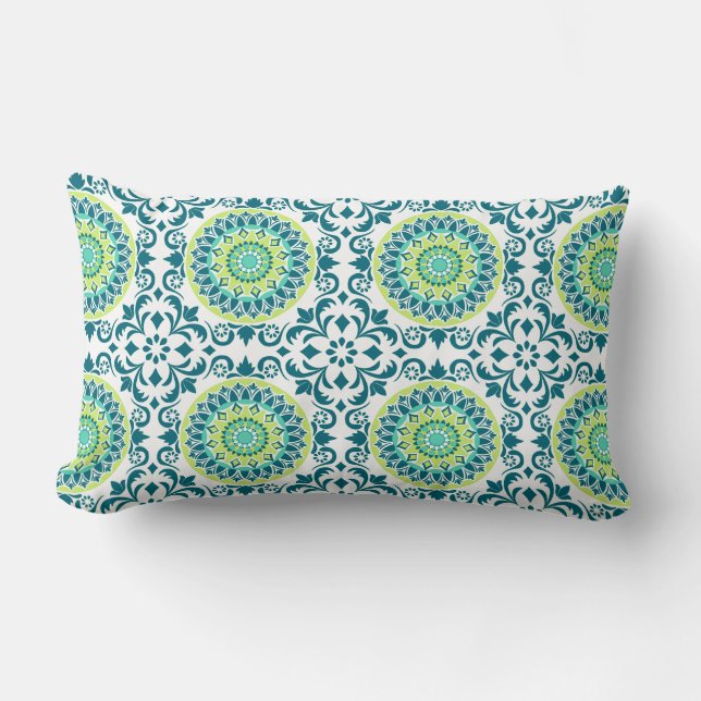 Coussin Rectangle Motif Boho turquoise et vert (Recto)