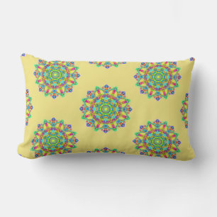 Coussin Rectangle Motif Boho Yellow Mandala