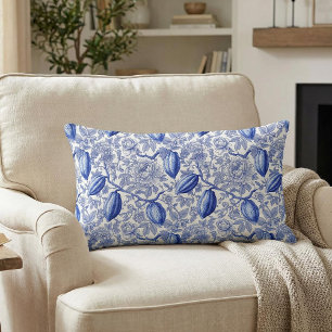 Coussin Rectangle Motif botanique chic en toile bleue unique Cocoa