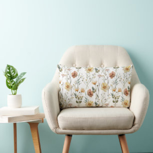Coussin Rectangle Motif botanique de fleurs sauvages aquarelle doux